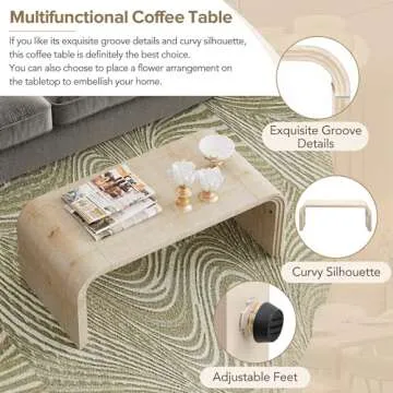 JURMALYN 47'' Curved Coffee Table for Living Room, Modern Rustic Minimalist Coffee Table Wood for Living Room Full Assembly, Natural Wood Wash