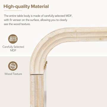 JURMALYN 47'' Curved Coffee Table for Living Room, Modern Rustic Minimalist Coffee Table Wood for Living Room Full Assembly, Natural Wood Wash