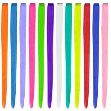 YaFex 12 Pcs Clip in Hair Extensions, 22 Inch Colored Hair Extensions Party Highlights Long Straight Synthetic Hairpieces for Women Kids Girls (Rainbow)