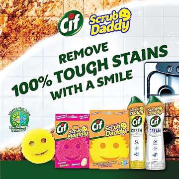 Scrub Daddy + 2x Cif All Purpose Cleaning Cream, Lemon - Multi Surface Household Cleaning Cream Scra...