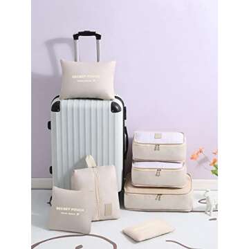 Fxkoolr 7 Set Packing Cubes, Packing Organizers Travel Foldable Luggage Organizers Storage Bag Acces...