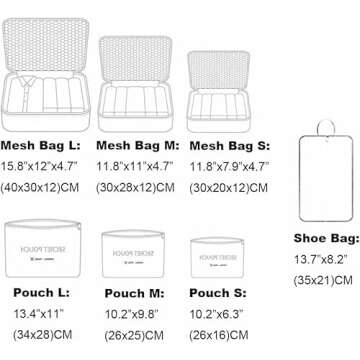 Fxkoolr 7 Set Packing Cubes, Packing Organizers Travel Foldable Luggage Organizers Storage Bag Accessories for Suitcase with Laundry Bag & Shoe Bag, Beige