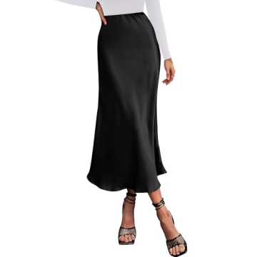 BTFBM Satin Midi Skirt Beautiful Elegant High Waist A-Line Dress for Women