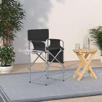 ABACAD Tall Director Chair Foldable Wide Body, Portable Makeup Artist Chair Bar Height, Outdoors Folding Chair with Side Table Storage Bag Foot Rest, Black