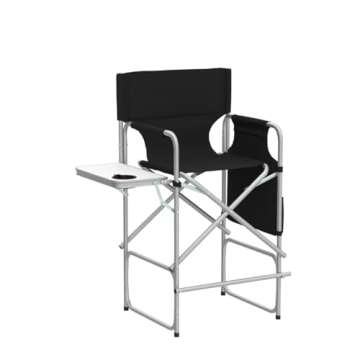 ABACAD Tall Director Chair Foldable Wide Body, Portable Makeup Artist Chair Bar Height, Outdoors Folding Chair with Side Table Storage Bag Foot Rest, Black