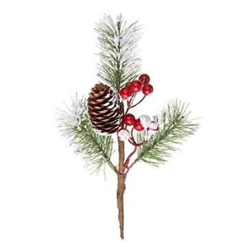 Crafare12-16 Inch Large Artificial Christmas Tree Picks 12 Styles Assorted Holly Picks Stems with Pinecones Leaves for Xmas Tree Filler Floral Arrangement Winter Holiday Season Décor