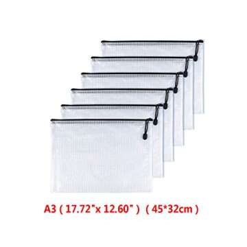 Oaimyy-A3(12.5"x 17.5"), Mesh Zipper Pouch Document Folders Bag Plastic Zip File Folders for School ...