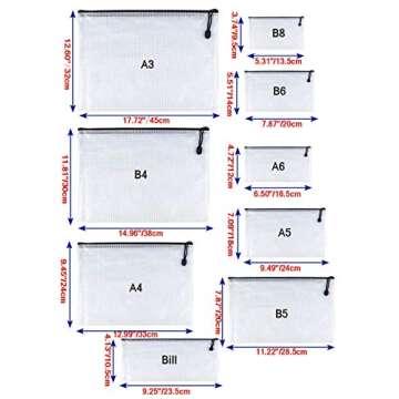 Oaimyy-A3(12.5"x 17.5"), Mesh Zipper Pouch Document Folders Bag Plastic Zip File Folders for School Office Supplies, Travel, Organizing Storage-Black,6 Pcs