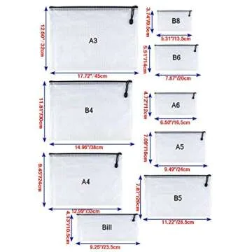 Oaimyy-A3(12.5"x 17.5"), Mesh Zipper Pouch Document Folders Bag Plastic Zip File Folders for School Office Supplies, Travel, Organizing Storage-Black,6 Pcs