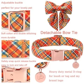 UP URARA PUP Autumn Plaid Dog Collar & Bow Tie Set for All Dogs