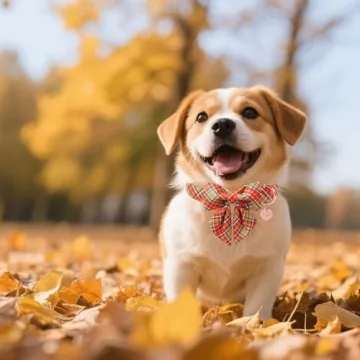 UP URARA PUP Autumn Dog Collar with Bow Tie Set