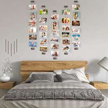 Emfogo Collage Picture Frames Hanging Photo Display Rustic Wood Photo Frame Collage with 30 Wood Cli...