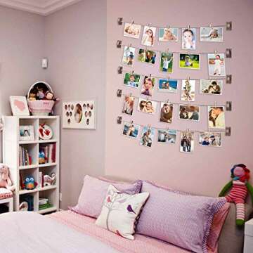 Emfogo Collage Picture Frames Hanging Photo Display Rustic Wood Photo Frame Collage with 30 Wood Clips Wall Art Decoration,for Office Teenager girls Room Dorm Bedroom