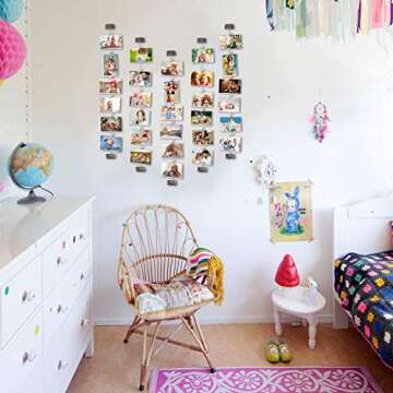 Emfogo Collage Picture Frames Hanging Photo Display Rustic Wood Photo Frame Collage with 30 Wood Clips Wall Art Decoration,for Office Teenager girls Room Dorm Bedroom