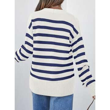 EVALESS Womens Striped Cardigan Sweaters Fashion 2024 Fall Winter Long Sleeve V Neck Lightweight Cardigans Open Front Button Down Knit Sweater Tops Blue Stripe Medium