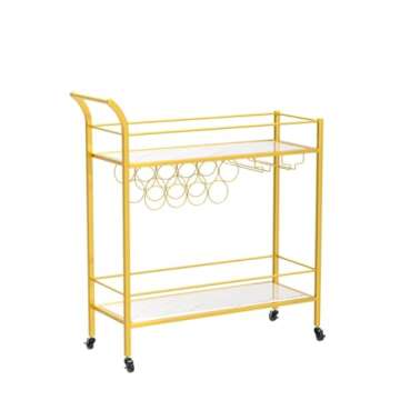Lifewit Bar Cart, Home Bar Serving Cart, 2 Tier Drink Cart with 9 Wine Bottle Racks, Liquor Beverage Cart for Kitchen Dining Living Room Outdoor, 31.5" x 13" x 34.6", Gold