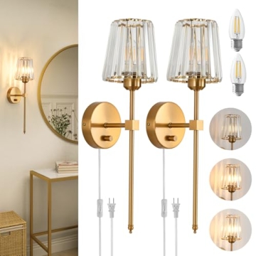 Elegant Crystal Wall Sconces Set with Dimmable Feature