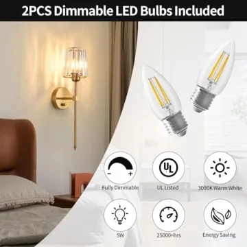 Elegant Crystal Wall Sconces Set with Dimmable Feature