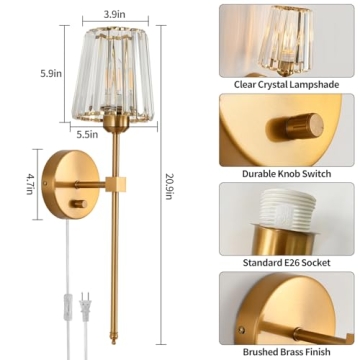 Elegant Crystal Wall Sconces Set with Dimmable Feature