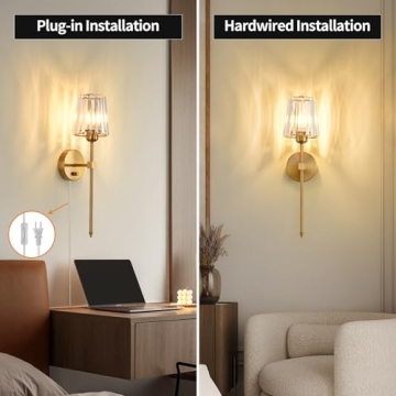 Elegant Crystal Wall Sconces Set with Dimmable Feature