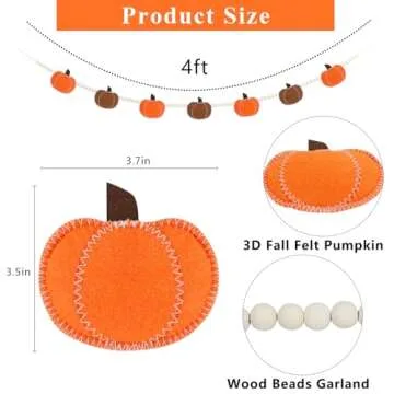DAZONGE Thankgiving Decorations for Home, Felt Pumpkin Bead Garland for Thanksgiving Decor, Fall Thanksgiving Banner for Mantle Wall Decor