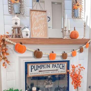 DAZONGE Thankgiving Decorations for Home, Felt Pumpkin Bead Garland for Thanksgiving Decor, Fall Thanksgiving Banner for Mantle Wall Decor