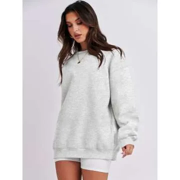 ANRABESS Sweatshirt for Women Oversized Crewneck Hoodies Fleece Casual Pullover Top Fall Fashion Outfits Clothes 2025 A1019 light gray Large