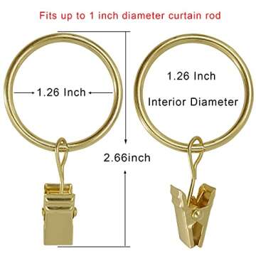 AMZSEVEN 100 Pack Curtain Rings with Clips, Drapery Clips with Rings, Drapes Rings 1.26 in Interior ...