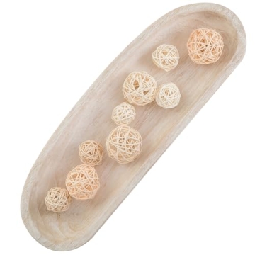 Hanobe Rustic White Wood Dough Bowl - Unique Hand-Carved 22" Centerpiece for Kitchen & Living Room