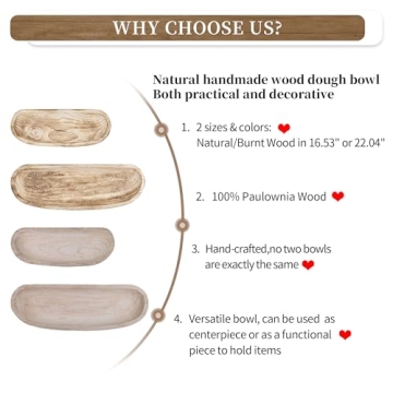 Hand-Carved Rustic Wood Dough Bowl for Home Decor