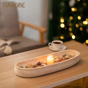 Hand-Carved Rustic Wood Dough Bowl for Home Decor