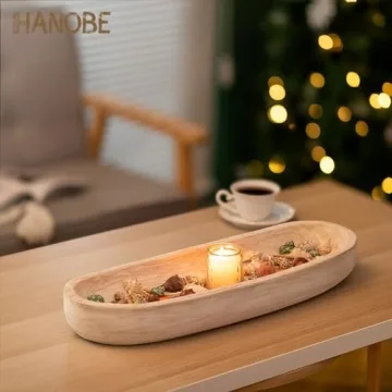 Hand-Carved Rustic Wood Dough Bowl for Home Decor