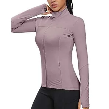 GYM RAINBOW Workout Jackets for Women, Full Zip Slim Fit Lightweight Athletic Running Sports Track Jacket with Pockets(1-Mauve,Medium)