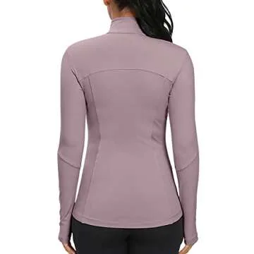 GYM RAINBOW Workout Jackets for Women, Full Zip Slim Fit Lightweight Athletic Running Sports Track Jacket with Pockets(1-Mauve,Medium)