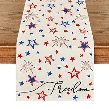 Artoid Mode Patriotic Freedom Stars Table Runner, 4th of July Memorial Day Holiday Kitchen Dining Ta...