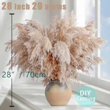 20 Stems 28" inch Large Brown Pampas Grass Decor Tall - Natural Fluffy Pompas Grass Bulk Tall Pampas Grass for Floor Vase - Boho Decor Home Decor Wedding Decor Event Decor，Gift