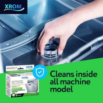XROM Dishwasher Cleaner Tablets, Plant Based, Deep Clean and Descaler, Removes Odors & Hard Water Stains, 6 Treatments.