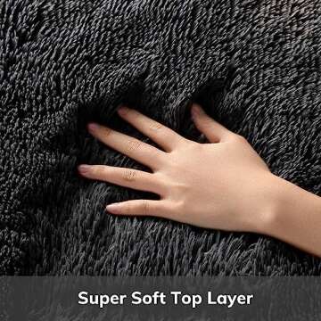 Ophanie Jet Black Area Rugs for Living Room, 8x10 Large Fluffy Shag Bedroom Carpet, Big Soft Nursery...