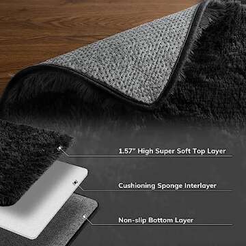Ophanie Jet Black Area Rugs for Living Room, 8x10 Large Fluffy Shag Bedroom Carpet, Big Soft Nursery Rug, Home Decor Aesthetic