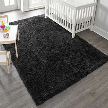 Ophanie Jet Black Area Rugs for Living Room, 8x10 Large Fluffy Shag Bedroom Carpet, Big Soft Nursery Rug, Home Decor Aesthetic