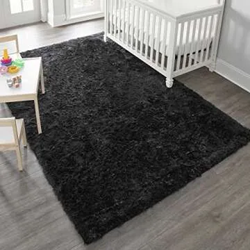 Ophanie Jet Black Area Rugs for Living Room, 8x10 Large Fluffy Shag Bedroom Carpet, Big Soft Nursery Rug, Home Decor Aesthetic