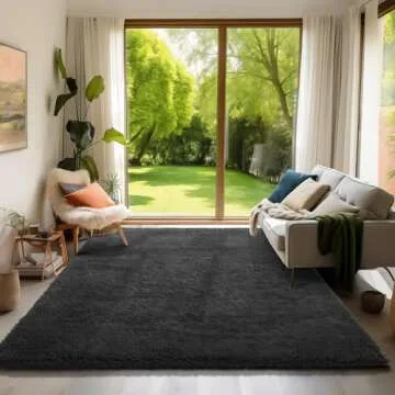 Ophanie Jet Black Area Rugs for Living Room, 8x10 Large Fluffy Shag Bedroom Carpet, Big Soft Nursery Rug, Home Decor Aesthetic