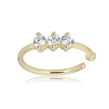 AVORA 14K Yellow Gold Three-Stone Simulated Diamond CZ Nose Ring Hoop (20 Gauge) - 5/16"