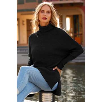 PRETTYGARDEN Women's Fall Oversized Turtleneck Sweater Casual Long Sleeve Chunky Knit Pullover Winter Tops Blouse (Black,Large)