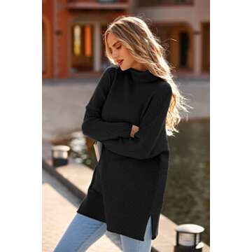 PRETTYGARDEN Women's Fall Oversized Turtleneck Sweater Casual Long Sleeve Chunky Knit Pullover Winter Tops Blouse (Black,Large)