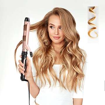 Lanvier 1.25 Inch Clipped Curling Iron with Extra Long Tourmaline Ceramic Barrel, Professional Hair ...