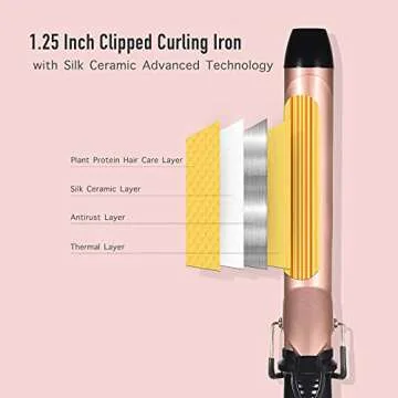 Lanvier 1.25 Inch Clipped Curling Iron with Extra Long Tourmaline Ceramic Barrel, Professional Hair Curler up to 450°F Dual Voltage for Traveling, Hair Waving Style Tool for Girls & Women-Rose Gold