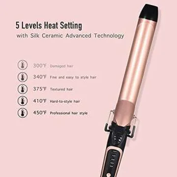 Lanvier 1.25 Inch Clipped Curling Iron with Extra Long Tourmaline Ceramic Barrel, Professional Hair Curler up to 450°F Dual Voltage for Traveling, Hair Waving Style Tool for Girls & Women-Rose Gold
