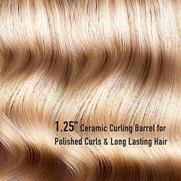 Lanvier 1.25 Inch Clipped Curling Iron with Extra Long Tourmaline Ceramic Barrel, Professional Hair Curler up to 450°F Dual Voltage for Traveling, Hair Waving Style Tool for Girls & Women-Rose Gold