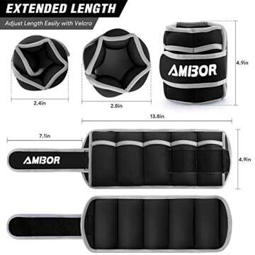 AMBOR Ankle Weights, 1 Pair 2 3 4 5 Lbs Adjustable Leg Weights, Strength Training Ankle Weights for Men Women, Wrist Weights Strap Set for Walking Running Gym Fitness Workout 2 Pack